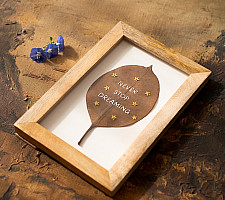 Needle Art ~ Hand Embroidered Frame - "Never stop dreaming" Quote leaf frame 