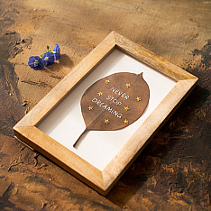 Needle Art ~ Hand Embroidered Frame - "Never stop dreaming" Quote leaf frame 