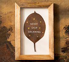 Needle Art ~ Hand Embroidered Frame - "Never stop dreaming" Quote leaf frame 