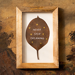 Needle Art ~ Hand Embroidered Frame - "Never stop dreaming" Quote leaf frame 