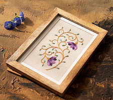 Needle Art ~ Hand Embroidered Frame - Lilac floral flow on felt