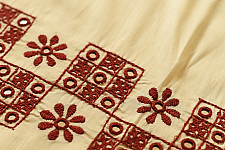 Embroidered Blouse Piece ( Unstitched ) - Off White Cotton Silk Fabric