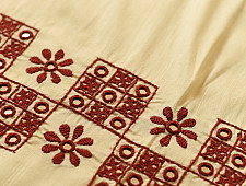 Embroidered Blouse Piece ( Unstitched ) - Off White Cotton Silk Fabric