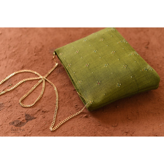 shop handwoven cotton tangaliya purse / Clutch  - Mehndi Green 