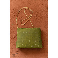 Dots & weaves ✣ Tangaliya Clutch - Mehndi Green