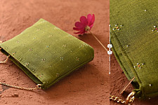 Dots & weaves ✣ Tangaliya Clutch - Mehndi Green