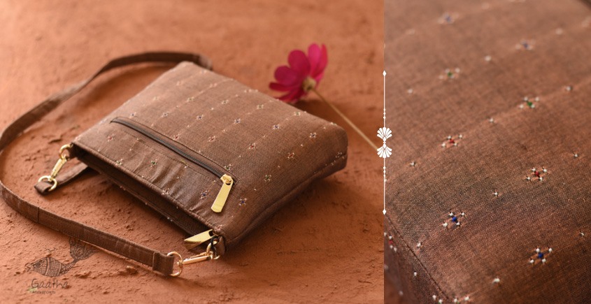 shop handwoven cotton tangaliya Sling bag - rust brown