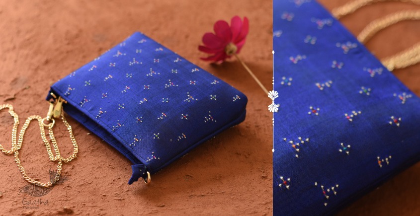 shop handwoven cotton tangaliya purse - Royal Blue