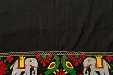 Embroidered Blouse Piece ( Unstitched )  - Black (Cotton Silk Fabric)