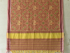 Rasika . रसिका ~ Handloom Patola Cotton Dupatta ~ Brick Red With Elephant Motif