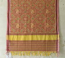 Rasika . रसिका ~ Handloom Patola Cotton Dupatta ~ Brick Red With Elephant Motif