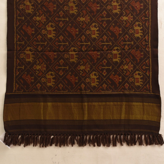 shop Handwoven Woolen Ikat Patola Shawl - Brown