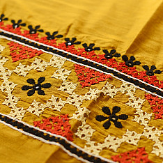 Embroidered Cotton Silk Blouse Piece ( Unstitched ) - Yellow