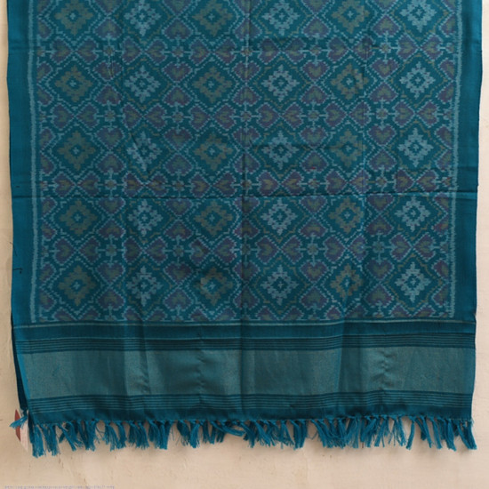 shop Handwoven Woolen Patola Teal Blue Shawl