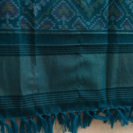 shop Handwoven Woolen Patola Teal Blue Shawl