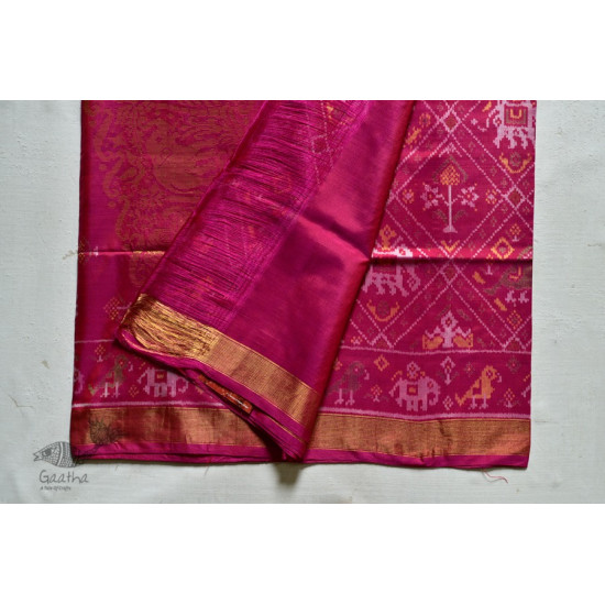 exclusive silk handwoven narikunj partola pink saree with heavy pallu