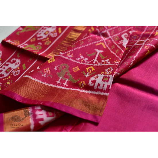 exclusive silk handwoven narikunj partola pink saree with heavy pallu