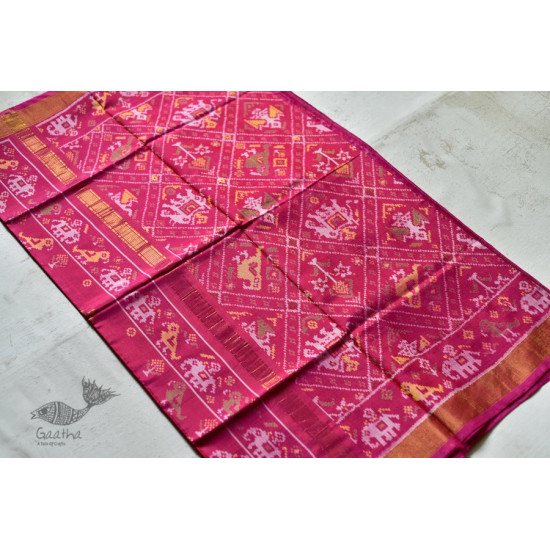 exclusive silk handwoven narikunj partola pink saree with heavy pallu