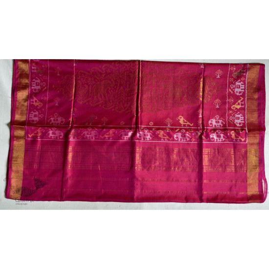 exclusive silk handwoven narikunj partola pink saree with heavy pallu