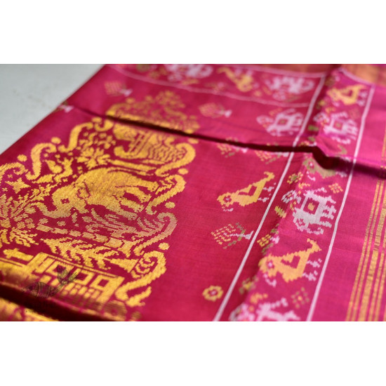 exclusive silk handwoven narikunj partola pink saree with heavy pallu