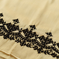 Embroidered Blouse Piece ( Unstitched )  - Kutchi Embroidery - Cotton + Silk (Cream Color)