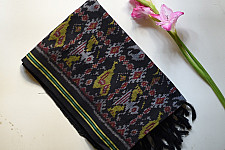 Rasika . रसिका ~ Handloom Patola Cotton Dupatta ~ Black ( Elephant & Parrot Motif )