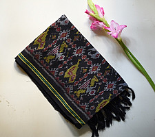 Rasika . रसिका ~ Handloom Patola Cotton Dupatta ~ Black ( Elephant & Parrot Motif )