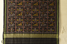 Rasika . रसिका ~ Handloom Patola Cotton Dupatta ~ Black ( Elephant & Parrot Motif )
