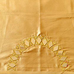 Embroidered Blouse Piece ( Unstitched )  -- Golden / Beige Mirror Work