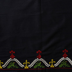 Embroidered Blouse Piece ( Unstitched ) - Cotton + Silk ( Navy Blue )