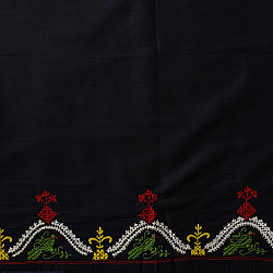 Embroidered Blouse Piece ( Unstitched ) - Cotton + Silk ( Navy Blue )