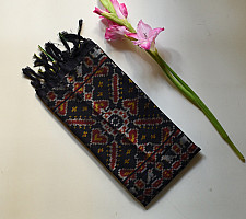 Rasika . रसिका ~ Handloom Patola Silk Cotton Stole - Black 17