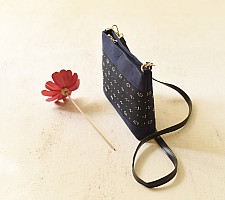 Dots & weaves ~ Tangaliya Sling Bag | Navy Blue & Black