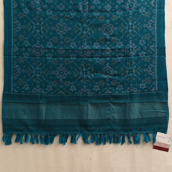 shop Handwoven Woolen Ikat Patola Shawl ~ Teal Blue