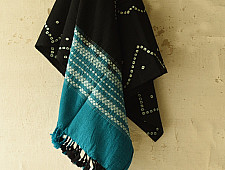 Winter's Call ❁ Tie & Dyed | Kutchi Bhujodi Weaving - Bandhani ( Tie-dyed ) Woolen Shawl - Black & Blue