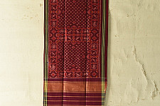 Rasika . रसिका ~ Handloom Patola Silk Cotton Stole - Maroon Butta