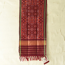 Rasika . रसिका ~ Handloom Patola Silk Cotton Stole - Maroon Navaratna Patola Style