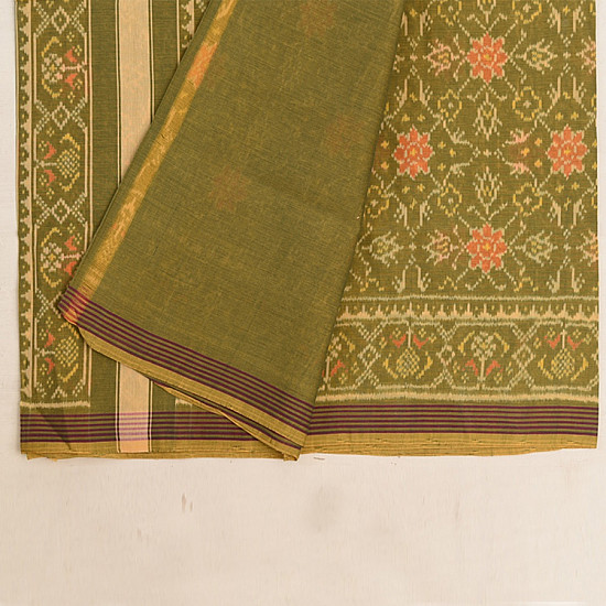 shop Patola cotton Handwoven Saree - Lime Green