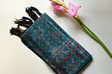 Rasika . रसिका ~ Handloom Patola Silk Cotton Stole - Rama Blue