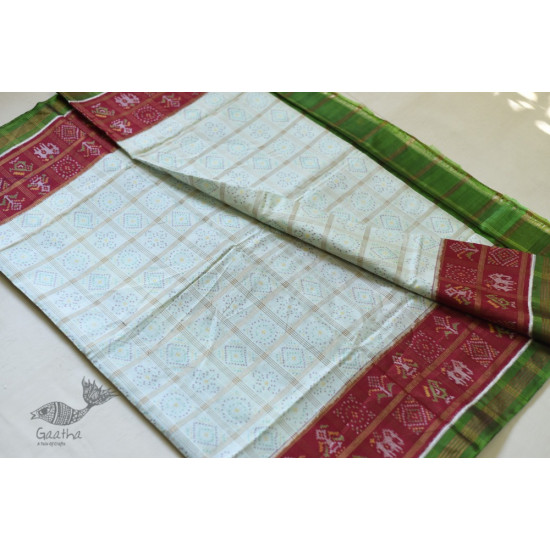 shop Patola Silk Handwoven saree White & Red