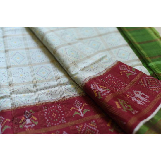 shop Patola Silk Handwoven saree White & Red