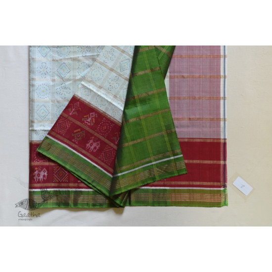 shop Patola Silk Handwoven saree White & Red