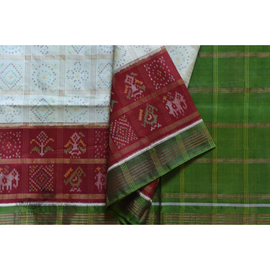 shop Patola Silk Handwoven saree White & Red