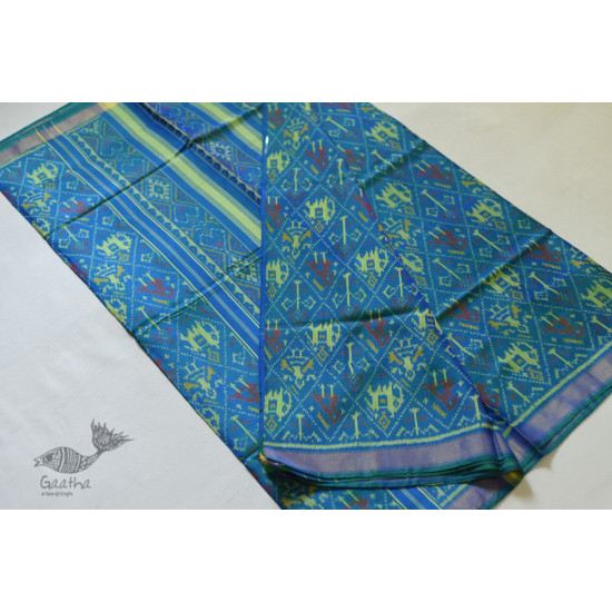 shop Patola Silk Handwoven saree - Blue & Green Dhoop Chhaon