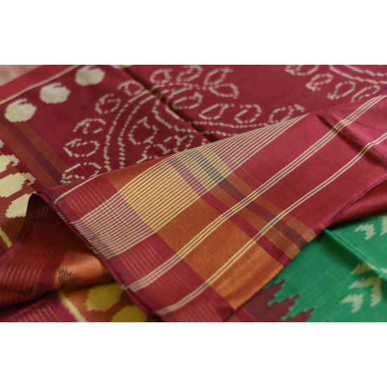 shop Patola Silk Handwoven saree Red & Green