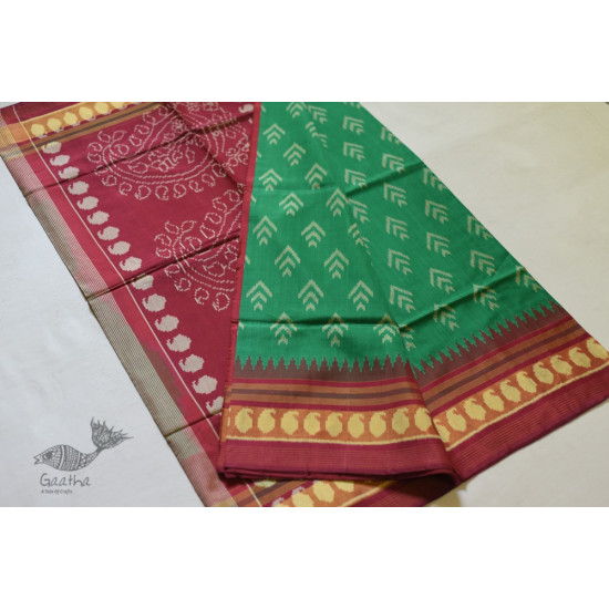 shop Patola Silk Handwoven saree Red & Green