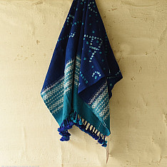 Winter's Call ❁ Tie & Dyed | Kutchi Bhujodi Weaving - Bandhani ( Tie-dyed ) Woolen Shawl - Blue