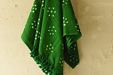 Winter's Call ❁ Tie & Dyed | Kutchi Bhujodi Weaving - Bandhani ( Tie-dyed ) Woolen Shawl - Green