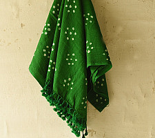 Winter's Call ❁ Tie & Dyed | Kutchi Bhujodi Weaving - Bandhani ( Tie-dyed ) Woolen Shawl - Green