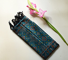Rasika . रसिका ~ Handloom Patola Silk Cotton Stole - Turquoise Blue